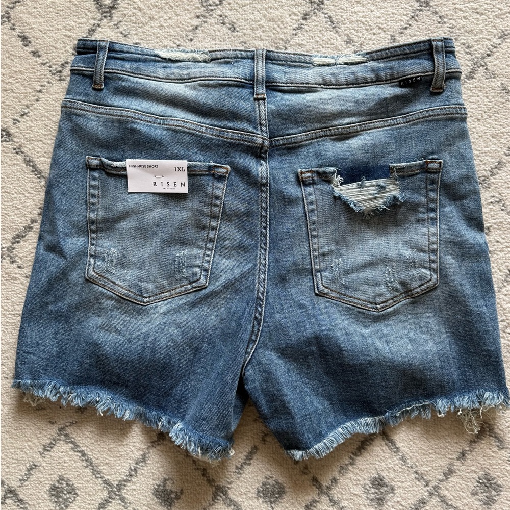 Risen Women's High-Rise Distressed Denim Jean Shorts 1X NWT